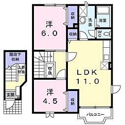 ルミエール田園 2階2LDKの間取り