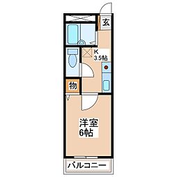 サンベルクイマイ 3階1Kの間取り