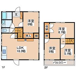 富士見塚平貸家I 4LDKの間取り