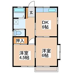 美岳荘 2階2DKの間取り