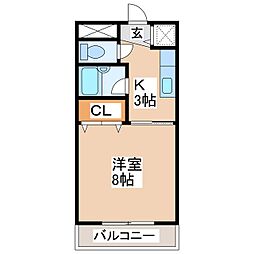 レスコメイト西 1Kの間取図画像