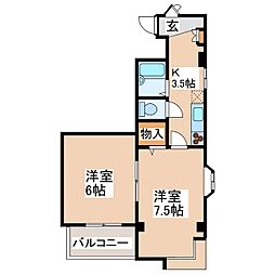 レジデンス923上諏訪 2Kの間取図画像