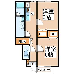 チャーム小萩 2Kの間取図画像