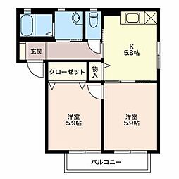 ユーロミニアムB 2Kの間取図画像