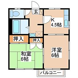 シャトー富里 2Kの間取図画像