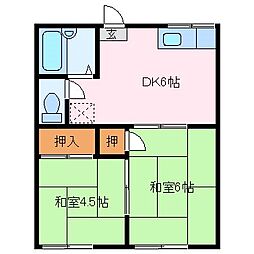 カーサヤマコシ 1階2DKの間取り