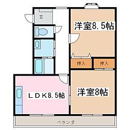 アーバンハイツユー 3階2LDKの間取り