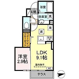 サンソレイユ 1階1LDKの間取り