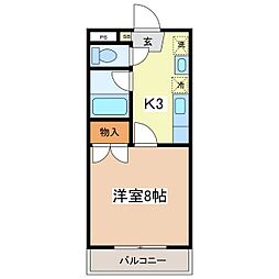 MKマンション 2階1Kの間取り
