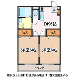 スペースシャトル 3階2DKの間取り