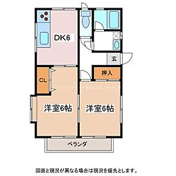 ハイツパークサイド 2DKの間取図画像