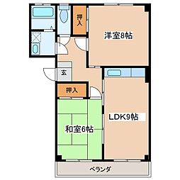 コーポかめや 1階2LDKの間取り