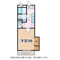 ロイヤルM橋詰 2階1Kの間取り