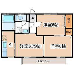 グランディール中村A棟 1階3Kの間取り