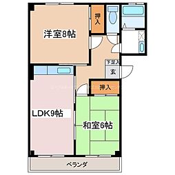 コーポかめや 1階2LDKの間取り