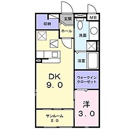 メゾンリバーサイドA 1階1LDKの間取り