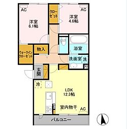 Riche B 3階2LDKの間取り