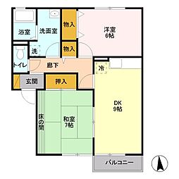 スカイコート野村A 2DKの間取図画像
