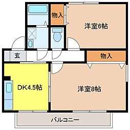 セジュールけやきB 2DKの間取図画像