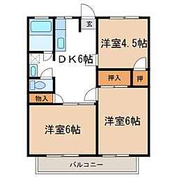 西村ハイツB 3DKの間取図画像