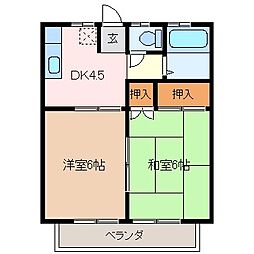 クレスト松原 2DKの間取図画像