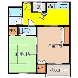 コーポ野田 2Kの間取図画像