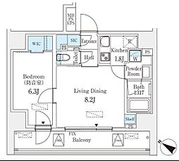 フィシオ飯田橋 11階1LDKの間取り