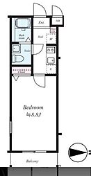 グランフォース浮間舟渡 3階1Kの間取り