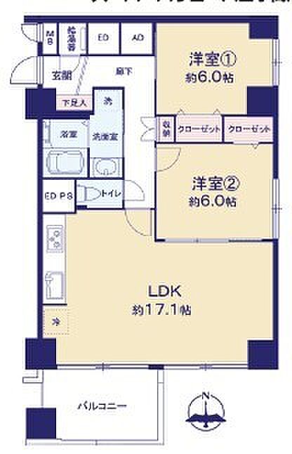 めじろ台コーポラス(2LDK) 4階の間取り