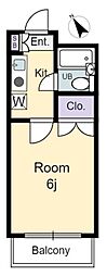 A'sフラッツ 1Kの間取図画像