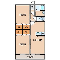 クウィンズコート 2LDKの間取図画像