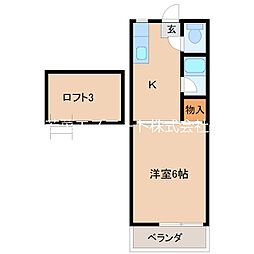 メゾンとびかた 1Kの間取図画像