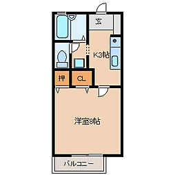 サンクチュアリー久留米 1Kの間取図画像