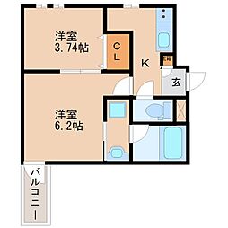 cherim試験場前1 2Kの間取図画像