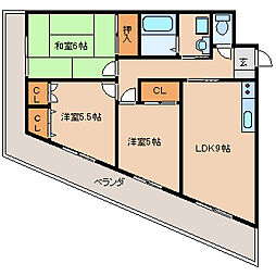 シャルム六ツ門 3DKの間取図画像