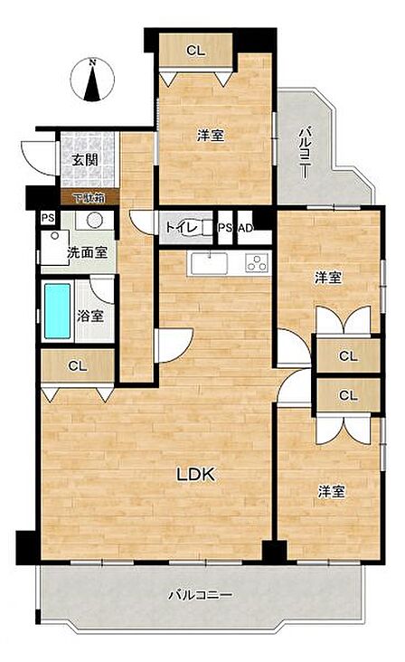 全居室収納完備!角部屋+2面バルコニーのある開放感のある間取りです♪