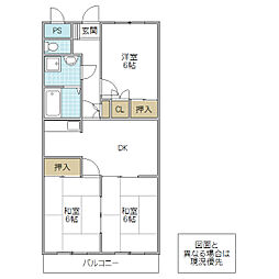 グランドムスM　I 205号室 2階3DKの間取り