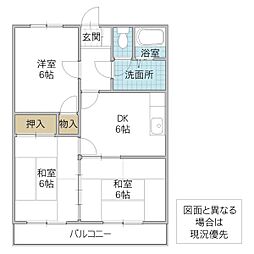 ウスバハイツ F 1階3DKの間取り