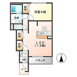 アンプティシャン 1LDKの間取図画像
