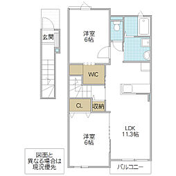 リバーサイド.S III 2階2LDKの間取り