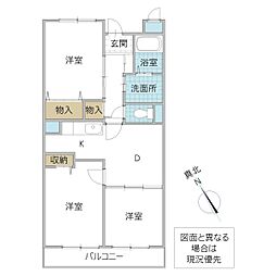 ニューポート磯原 2階3DKの間取り