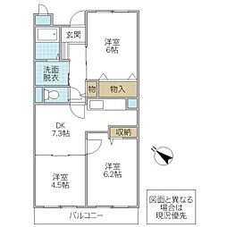 ニューポート磯原 3階3DKの間取り