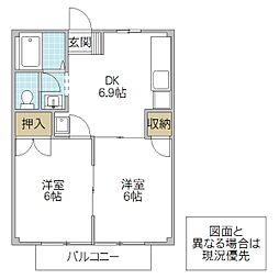 トリムハウスA 2DKの間取図画像