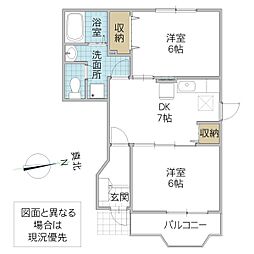 グリーンヒルズ1 2DKの間取図画像