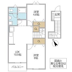 サニーヴィラB3 2LDKの間取図画像