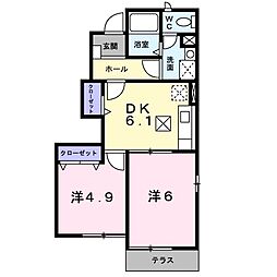 サニーヴィラ B2 1階2DKの間取り