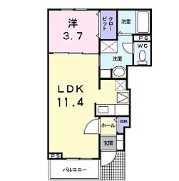ウィング・コート II 1階1LDKの間取り