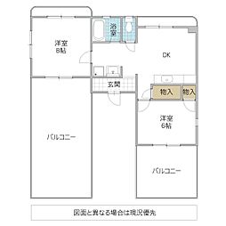 LIBERTY 4階2DKの間取り