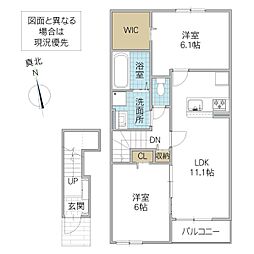 北茨城市中郷町下桜井アパート 2LDKの間取図画像