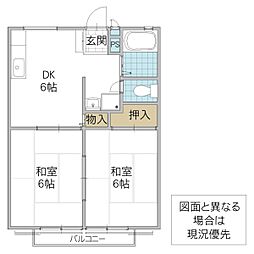 DIコーポA 2DKの間取図画像